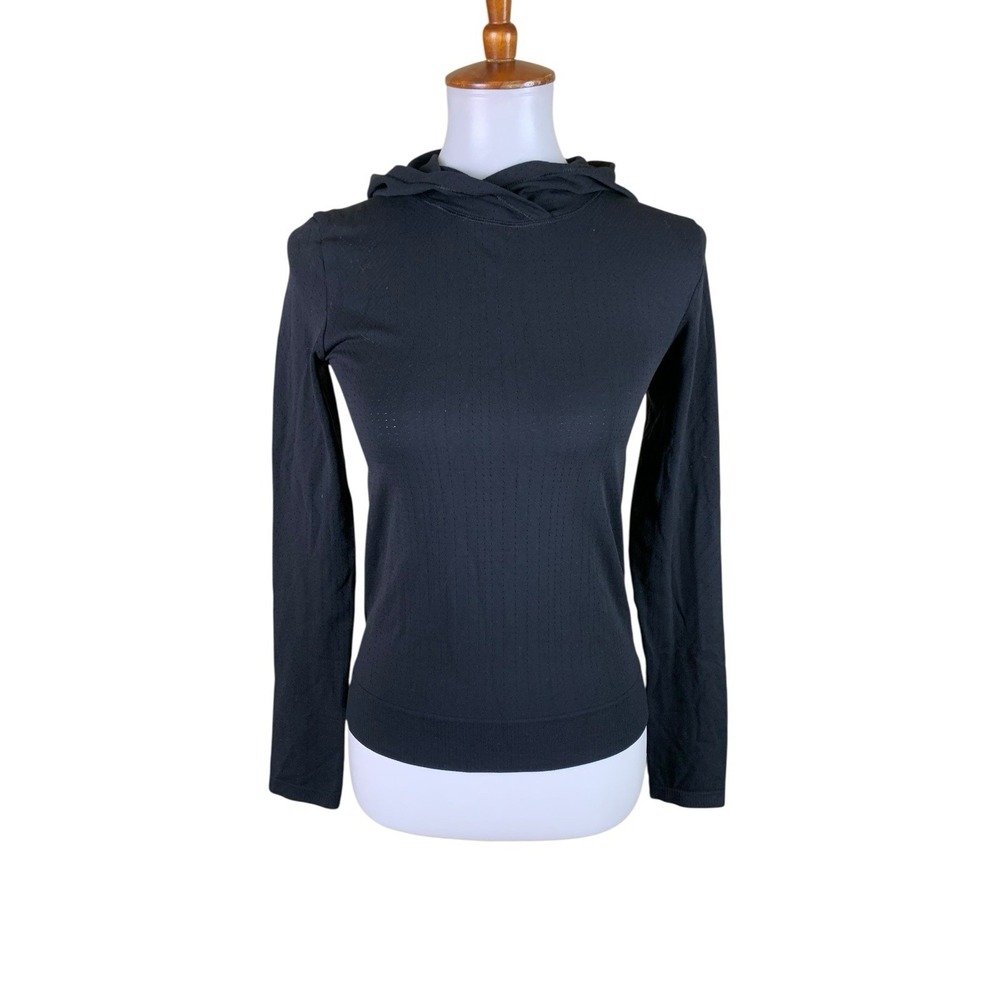 Athleta Black Seamless Hooded Performance Top Long Sleeve Activewear Hoodie S